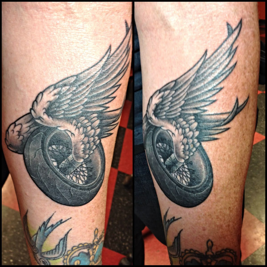 Bold motorcycle tattoos like winged wheels, skulls, flames, and engines symbolize freedom, brotherhood, rebellion, and eternal rider loyalty.
